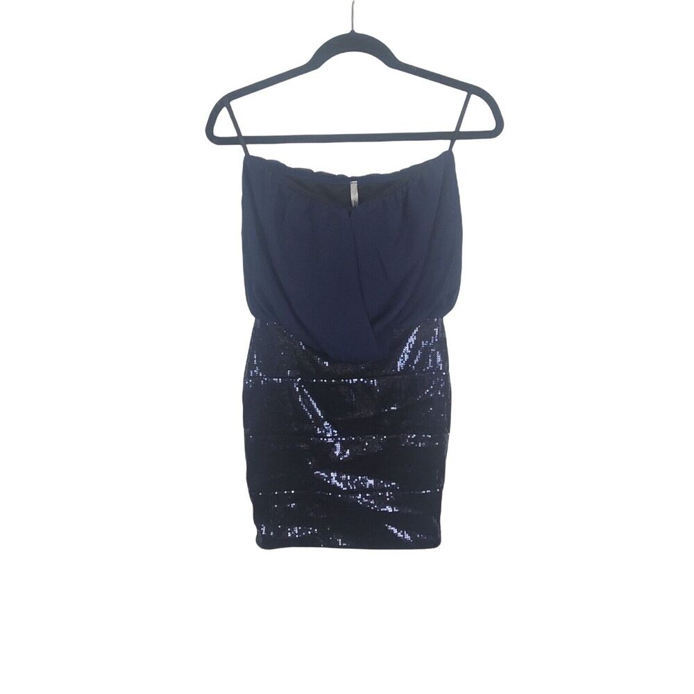 Entry Dress Small Womens‎ Blue Sequins Mini Sleeveless Pullover Strapless